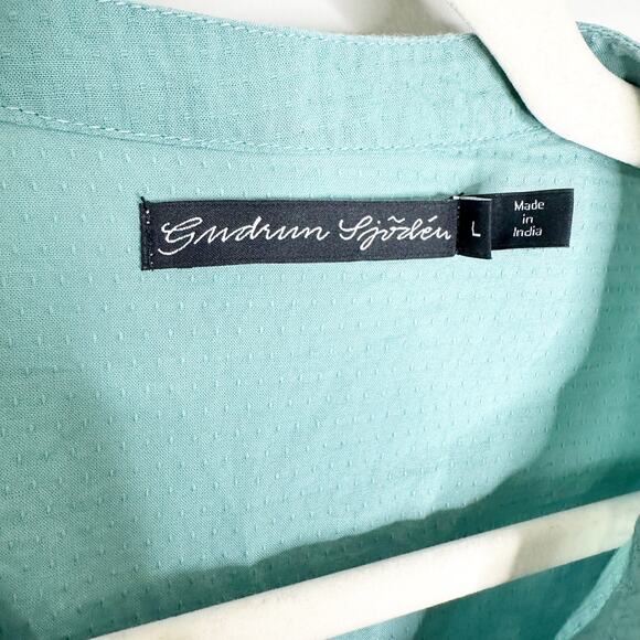 Grundun Sjoden Womens Blouse Tunic Flower Embroidered Button-Up V-Neck Green L - Picture 6 of 8